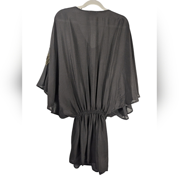 Romeo + Juliet Couture Sheer Black Batwing Sleeve Beaded Peplum Blouse Size S - Picture 6 of 13